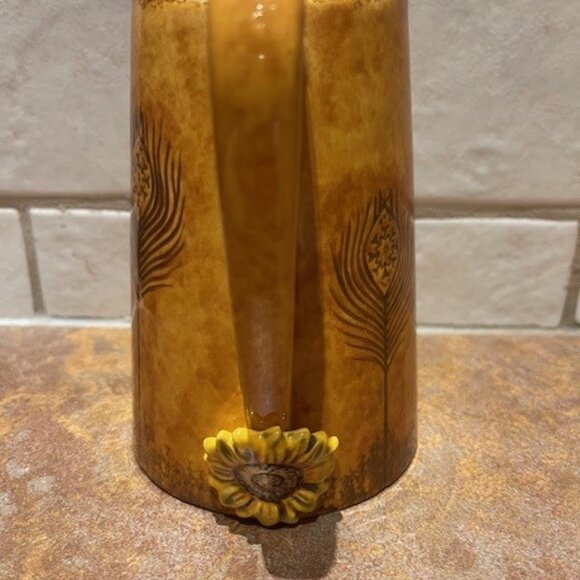 Grasslands Road Vintage Pitcher with Feather Pattern Hand Painted Pottery - Picture 3 of 7
